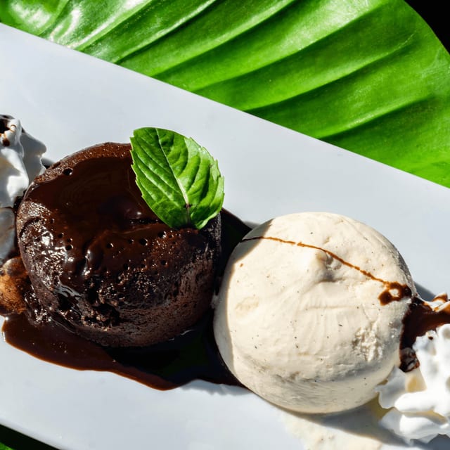 Hot Chocolate Lava Cake & Vanilla Ice Cream.